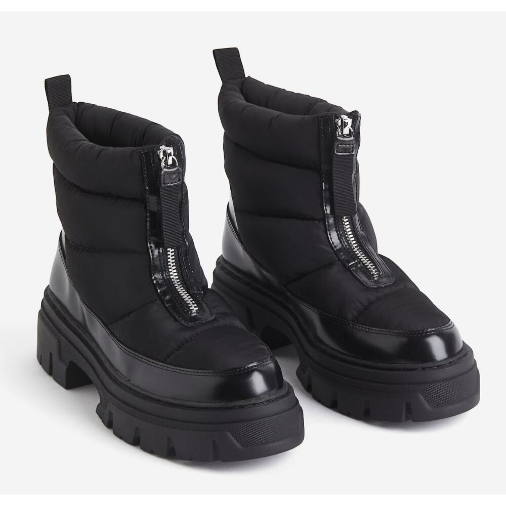 NWOT H&M Warm Lined Padded Boots Womens 9.5 Chunky Platform Black
